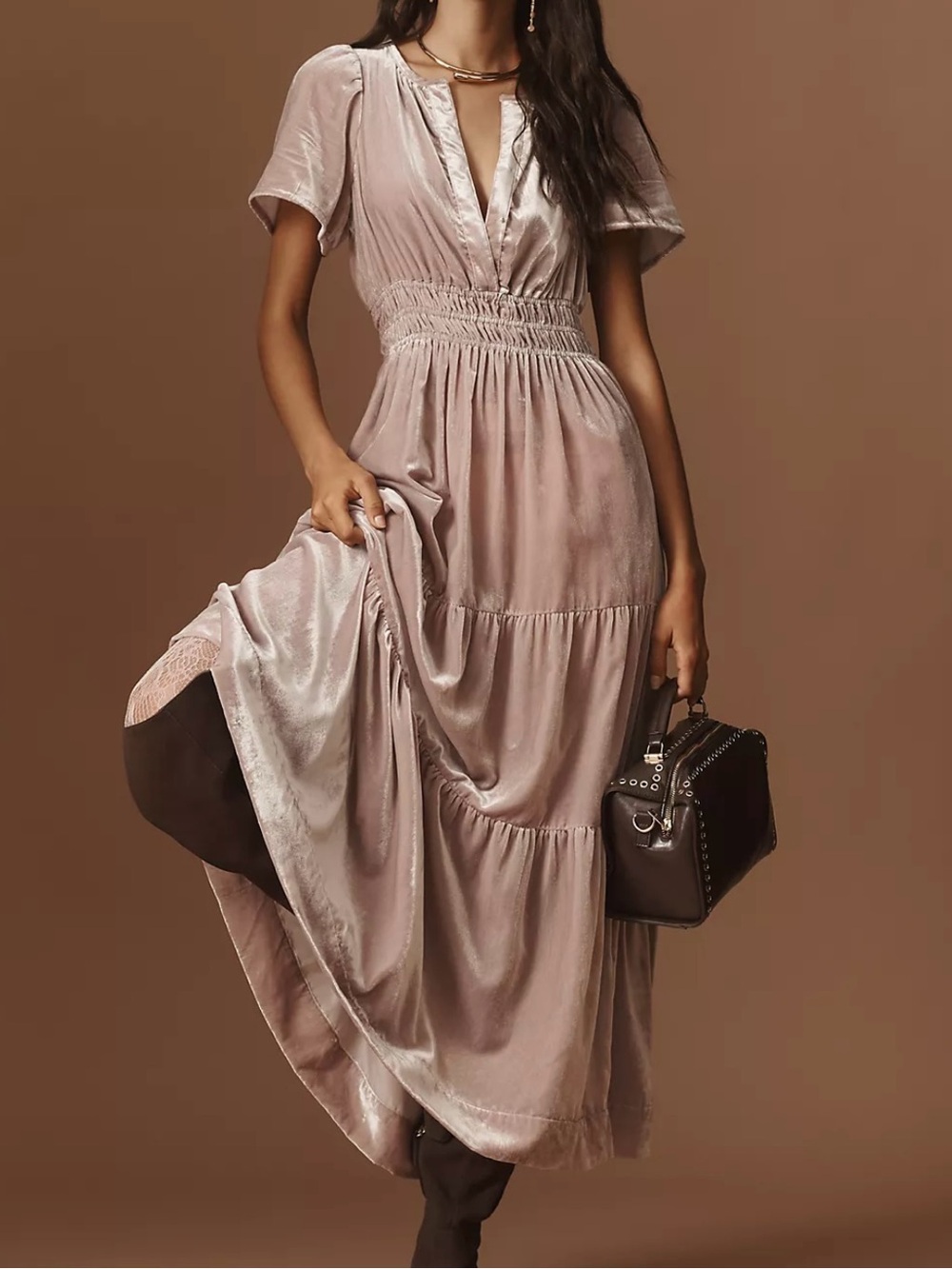 Anthropologie Somerset Velvet Maxi Dress Lavender XXS
